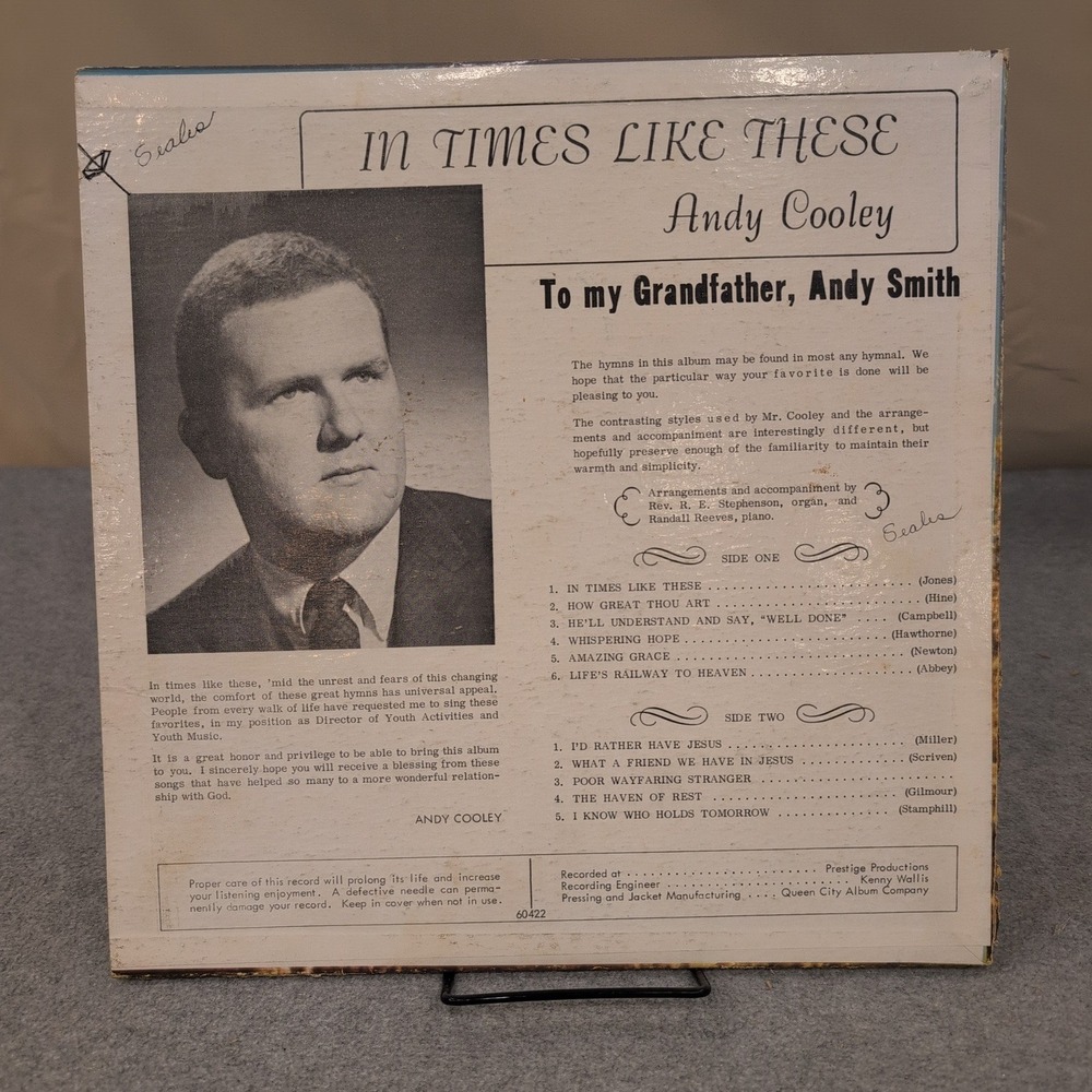 Andy Cooley In Times Like These Vinyl LP Gospel Hymns Prestige Productions 60422 - Picture 2 of 7